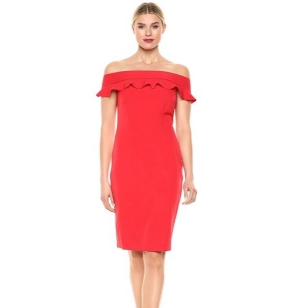 [Eliza J] Red Ruffle Off the Shoulder Dress